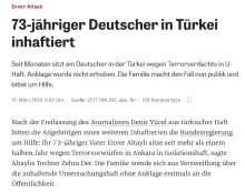 Türkei: 77-jähriger Deutscher seit Monaten inhaftiert